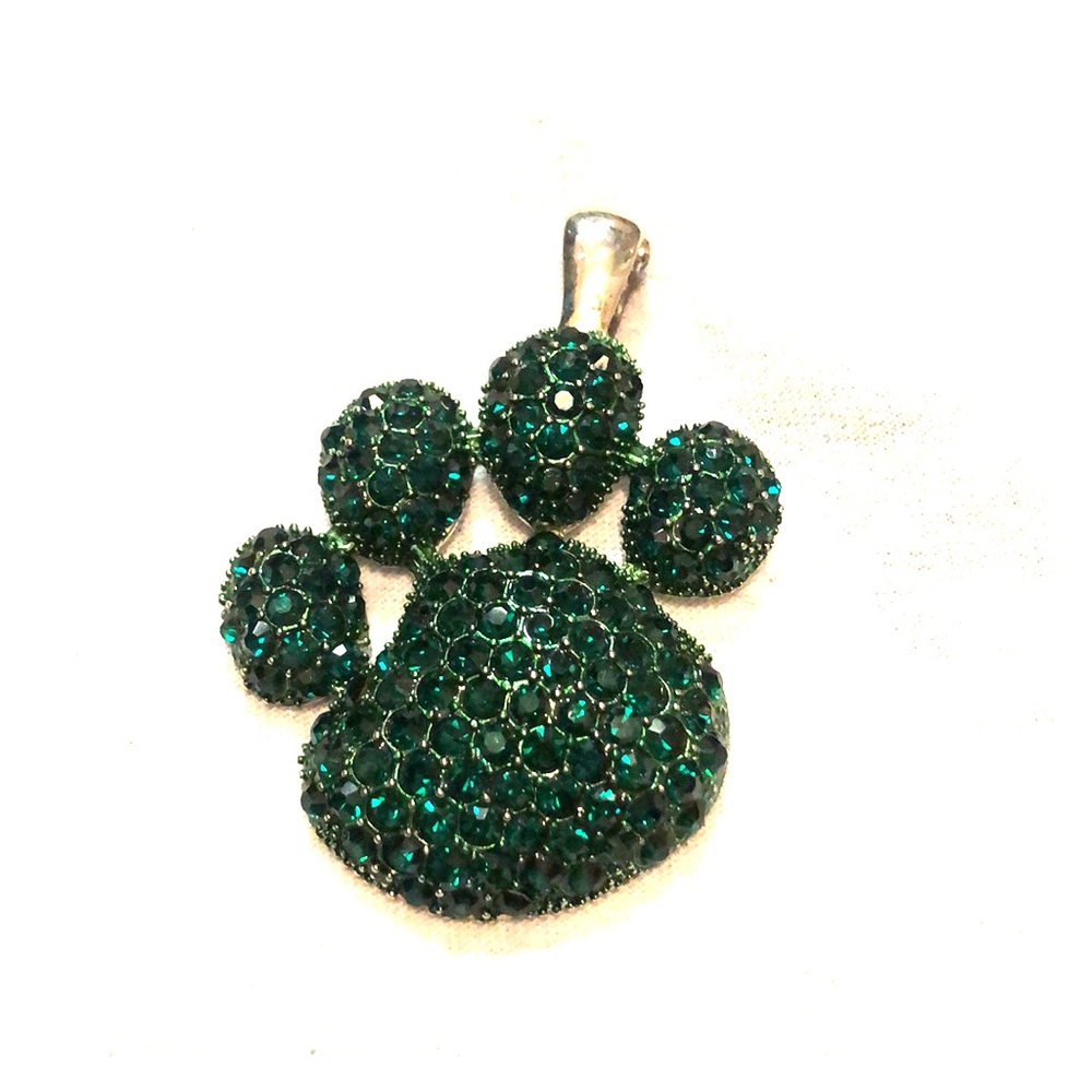 Large bedazzled paw charm with matching ring